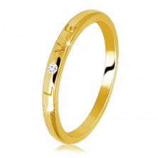 Obrúčka v žltom 585 zlate - prsteň s vygravírovaným nápisom "LOVE", okrúhly zirkón