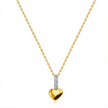 Diamantový náhrdelník v kombinovanom 9K zlate - drobné srdiečko s líniou briliantov na oblúku, tenká retiazka