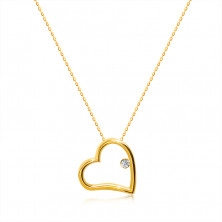 Diamantový náhrdelník v žltom 14K zlate - lesklý obrys srdca s briliantom