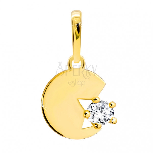 Zlatý 9K prívesok v žltom prevedení, plochý kruh s neúplným hviezdičkovým výrezom a okrúhlym zirkónom