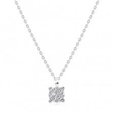 Briliantový náhrdelník z bieleho 9K zlata - štvorcový kotlík, okrúhle číre diamanty, tenká retiazka