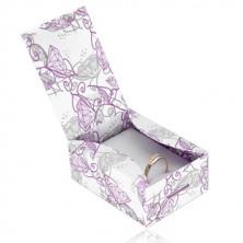 Darčeková krabička na šperky - slonovinovo biely podklad s fialovým motívom diamantových kvetov