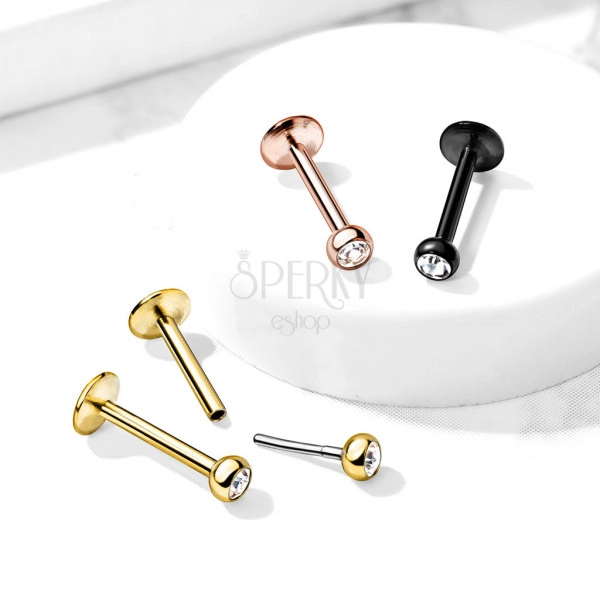 Piercing do brady, pery a ucha z ocele 316L - kryštál v okrúhlej objímke, zasúvacie zapínanie, 8 mm