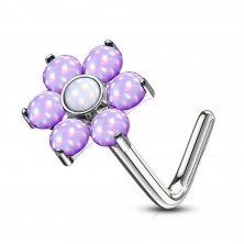 Zahnutý piercing do nosa z chirurgickej ocele - kvetina s epoxidovou glazúrou, rôzne farby