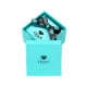 Darčeková krabička na briliantové šperky - tyrkysové prevedenie s logom a čiernou mašľou, štvorec