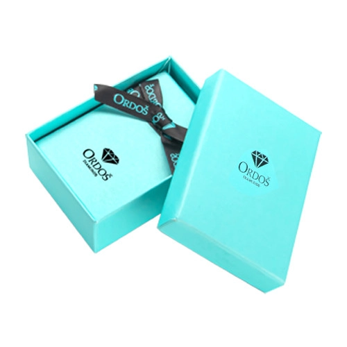 E-shop Šperky Eshop - Darčeková krabička na briliantové šperky - tyrkysové prevedenie s logom a čiernou mašľou, obdĺžnik U31.13