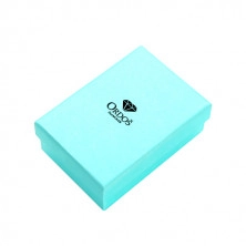 Darčeková krabička na briliantové šperky - tyrkysové prevedenie s logom a čiernou mašľou, obdĺžnik