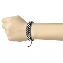 Kožený náramok na ruku - čierno - biele štvorce, nastaviteľná dĺžka