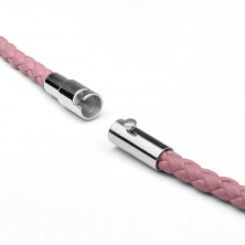 Šnúrkový náhrdelník z ružovej kože - pletený vzor, magnetické zapínanie s poistkou