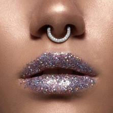 Piercing do nosa a ucha z ocele - kruhový segment vykladaný drobnými zirkónmi, rôzne farby