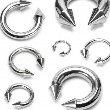 Piercing z ocele 316L - lesklá podkova s hrotmi, strieborná farba, hrúbka 2,4 mm