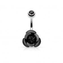 Piercing do bruška z ocele - ruža v rôznych farbách, okrúhly zirkón