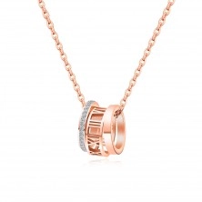Oceľový náhrdelník s prstencami - číre zirkóny, rímske číslice, hladký povrch, medená farba