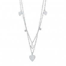 Srdiečkový náhrdelník z chirurgickej ocele - hladké a zirkónové srdcia, brúsené zirkóny, dvojitá retiazka