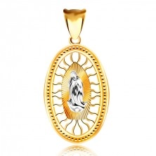 Prívesok v kombinovanom zlate 585 - medailón s Pannou Máriou so spojenými rukami