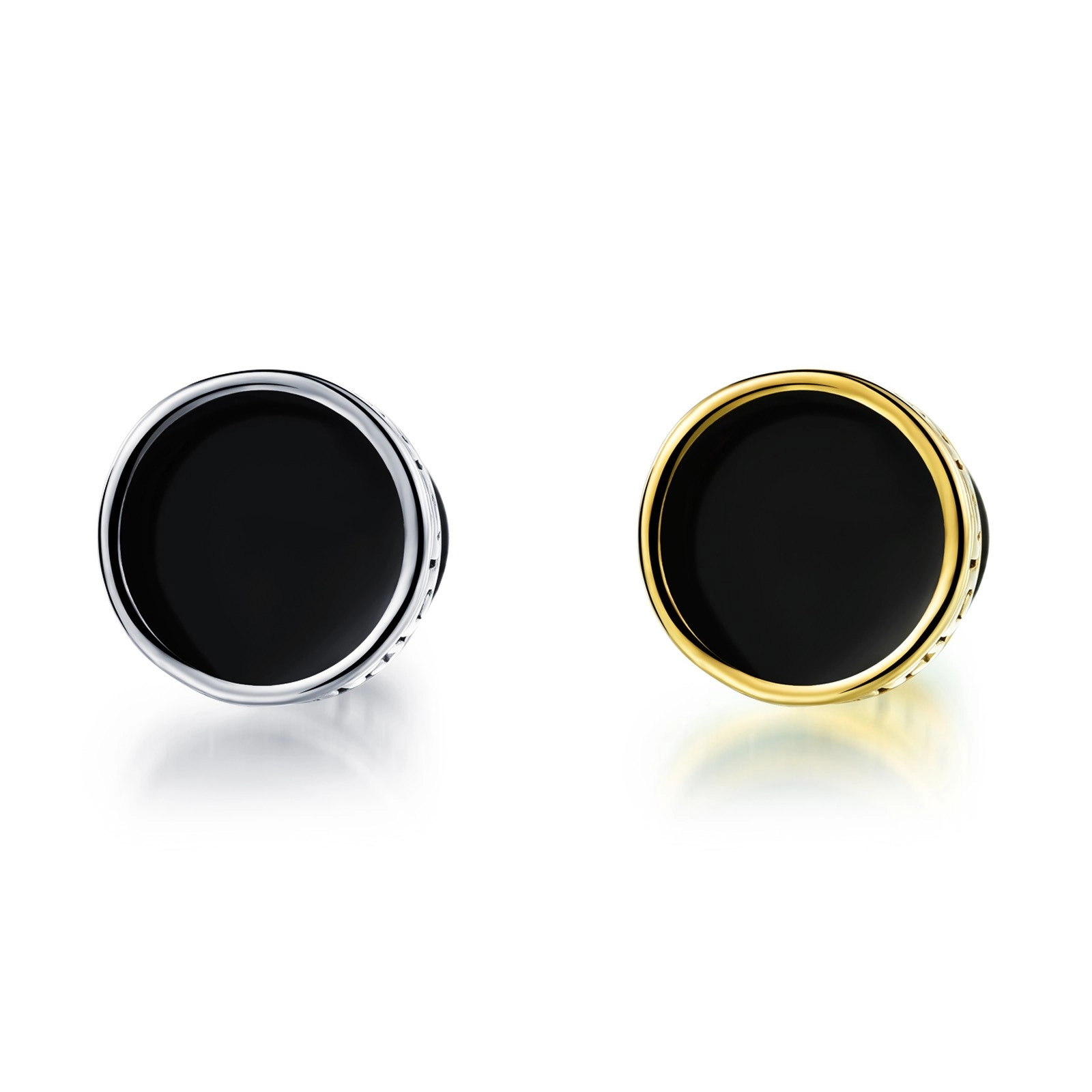 E-shop Šperky Eshop - Oceľový fake plug do ucha - kolieska s gréckym kľúčom, čierna glazúra, dve variácie SP82.25 - Farba: Strieborná