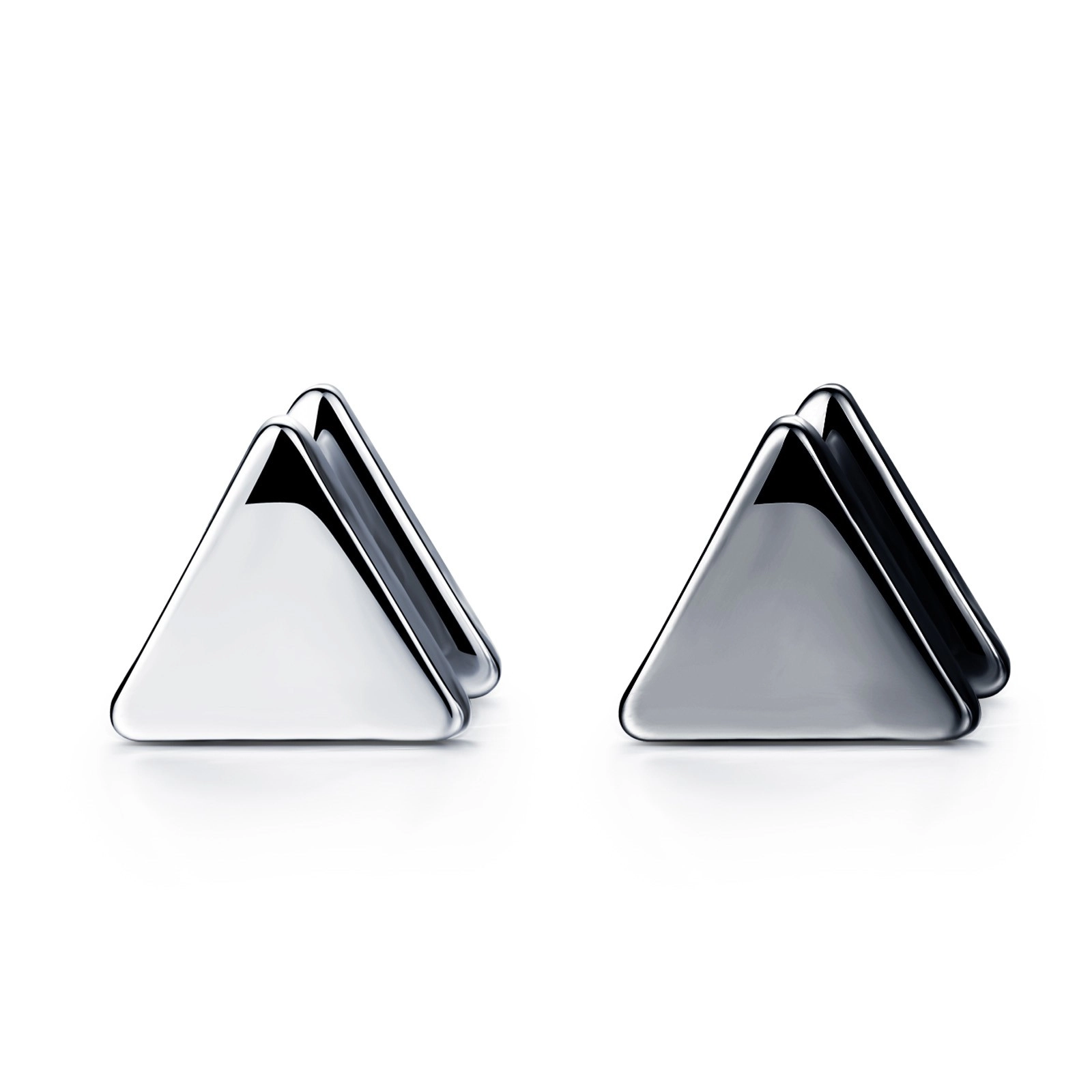 Nepravý piercing do ucha z ocele 316L - hladké trojuholníky, rôzne farby - Farba piercing: Strieborná