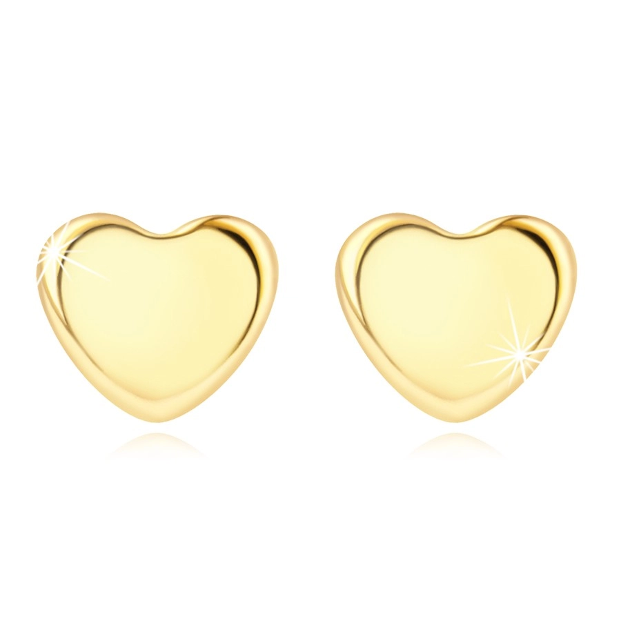 Náušnice zo 14K žltého zlata - súmerné srdce, puzetky