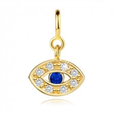 Odopínateľný zlatý 9K prívesok na náramok - Fatimské oko s modrým zirkónom, číre zirkóniky
