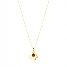 Zlatý 14K náhrdelník - motýľ, drobná lienka s červenými krídlami