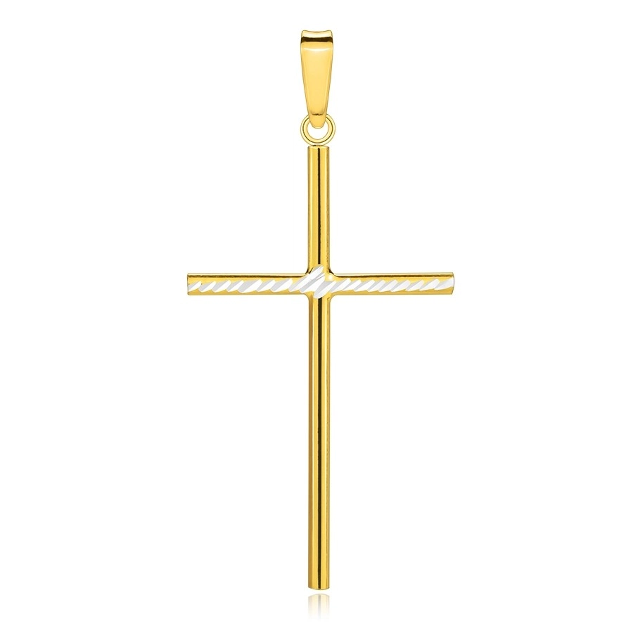 Strieborný 925 prívesok - zlatá a strieborná farba, latinský kríž, šikmé prúžky
