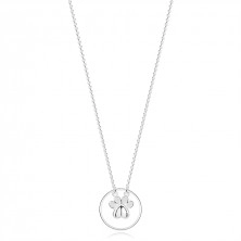 Strieborný 925 náhrdelník - srdiečková labka, tenký krúžok, okrúhle zirkóny