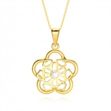 Zlatý náhrdelník 585 - vypletaný kvet, číry zirkón