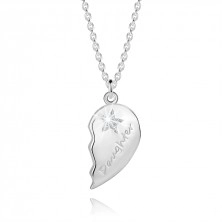 Set strieborných náhrdelníkov - "Mother" a "Daughter", rozlomené srdcia, číre zirkóny