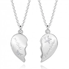 Set strieborných náhrdelníkov - "Mother" a "Daughter", rozlomené srdcia, číre zirkóny