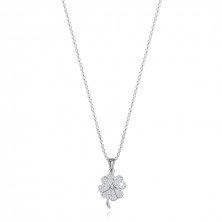 Strieborný 925 náhrdelník - štvorlístok, srdiečkové lupene, číre zirkóny