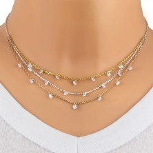 Strieborný 925 náhrdelník - trojitá retiazka, trojkombinácia farieb, číre zirkóny