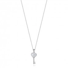 Strieborný 925 náhrdelník - srdiečkový kľúčik, číre zirkóny