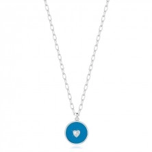 Strieborný 925 náhrdelník - kruhová objímka, tyrkys, srdiečko, okrúhle zirkóny