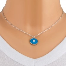 Strieborný 925 náhrdelník - kruhová objímka, tyrkys, srdiečko, okrúhle zirkóny