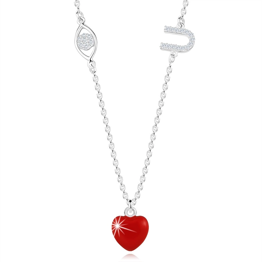 Strieborný 925 náhrdelník - ochranné oko, červené srdce, písmeno \