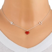 Strieborný 925 náhrdelník - ochranné oko, červené srdce, písmeno "U", číre zirkóny