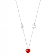Strieborný 925 náhrdelník - ochranné oko, červené srdce, písmeno "U", číre zirkóny
