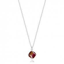 Strieborný 925 náhrdelník - červený turmalín, hladké oblúky, tenká retiazka