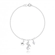 Strieborný 925 náramok - hviezdička, morská panna, biela syntetická perla, číre zirkóny