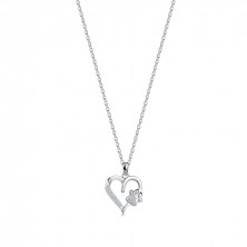 Strieborný 925 náhrdelník - línia srdca, srdiečková labka, okrúhle zirkóny, pérový krúžok