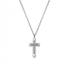 Strieborný 925 náhrdelník - latinský kríž, zaoblené hrany, pletenec, karabínka