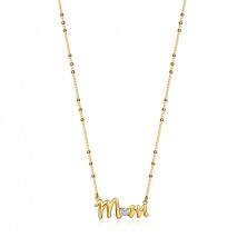 Strieborný 925 náhrdelník - nápis "Mom", okrúhly zirkón, retiazka s guličkami, pozlátený