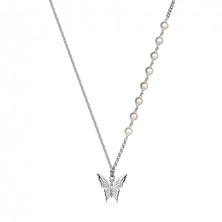 Strieborný náhrdelník 925 - motýľ, biele syntetické perly, rôzne druhy retiazok