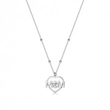 Strieborný 925 náhrdelník - kontúra srdca, nápis MOM, mapka sveta, pérový krúžok 
