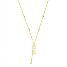 Strieborný 925 náhrdelník - zlatá farba, symbol "Infinity", tenká retiazka, guličky