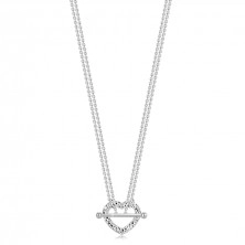 Dvojitý strieborný 925 náhrdelník - štruktúrovaný obrys srdca, hladká činka, tenké retiazky