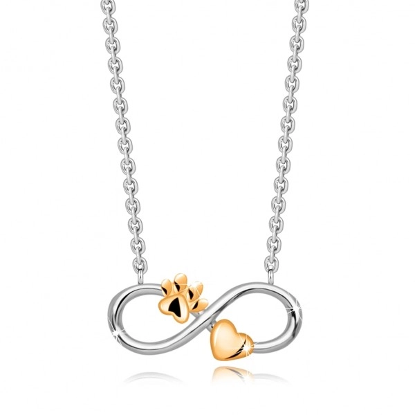 Strieborný 925 náhrdelník - symbol Infinity, labka a srdiečko v ružovozlatej farbe