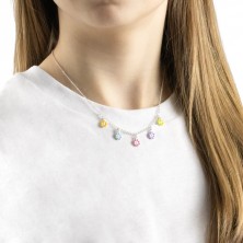 Strieborný náhrdelník 925 - detský, kvietky s farebnými lupienkami