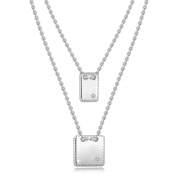 Strieborný 925 náhrdelník - brilianty, plochý štvorec a obdĺžnik