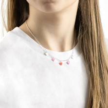 Detský strieborný náhrdelník 925 - tenká retiazka, trojfarebné srdiečka